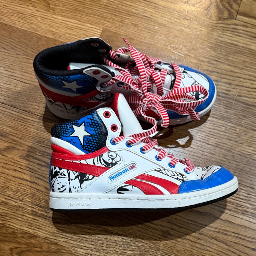 Reebok Kids' Red, Blue, and White Star Sneakers (captain America).